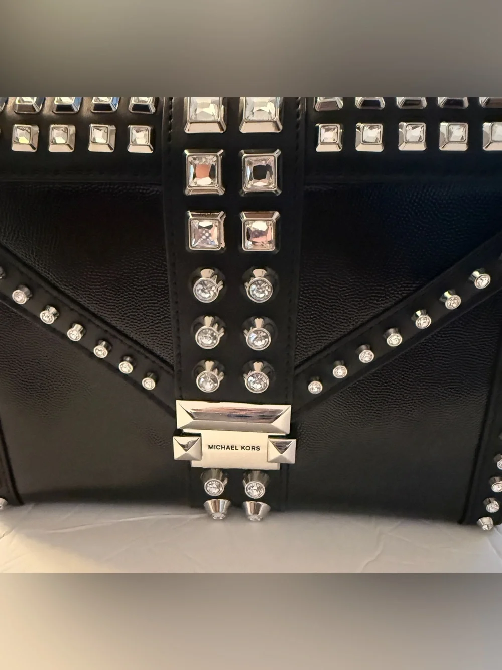 Michael Kors Whitney Black Studded Chain Shoulder Bag/ shorten chain to clutch.